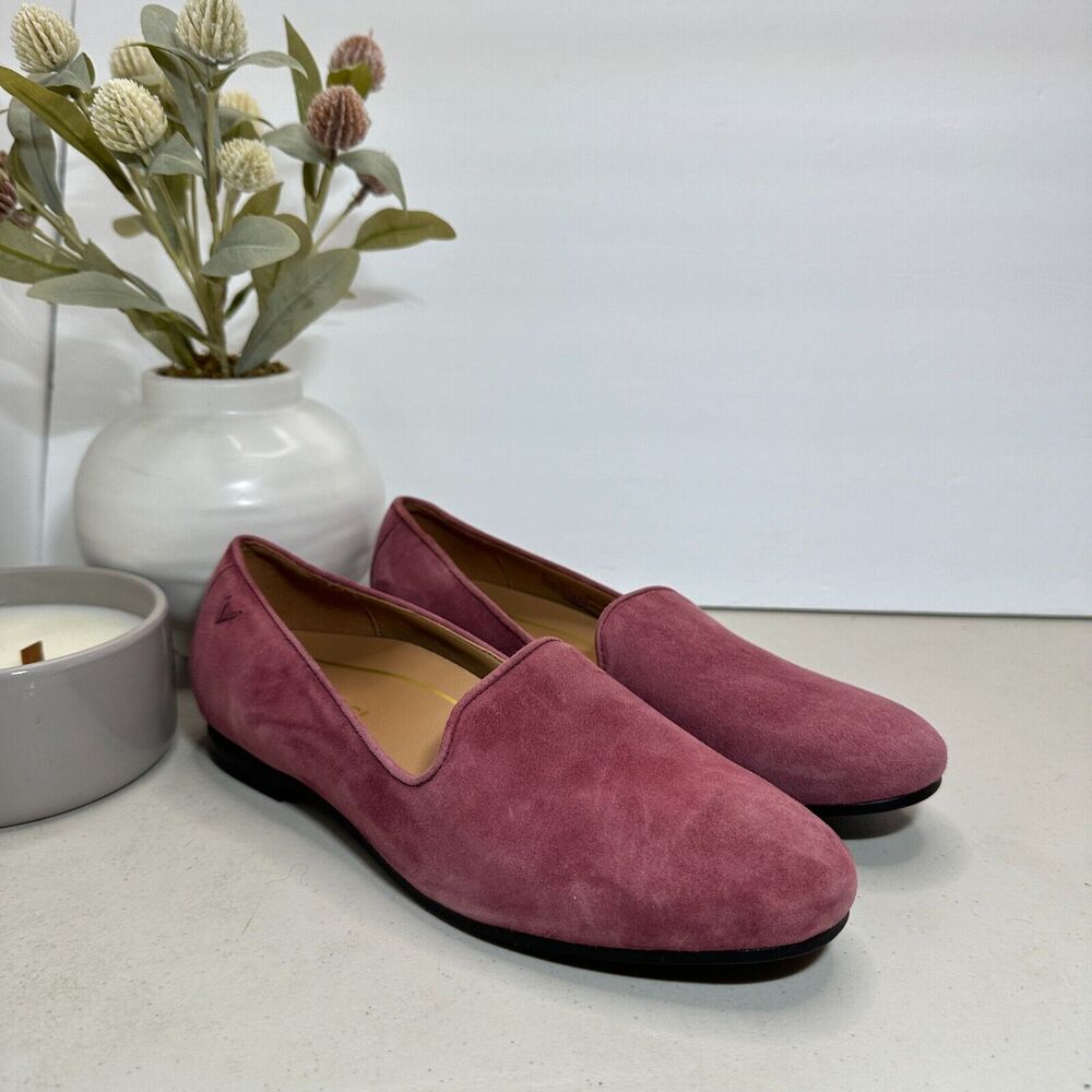 New Vionic Willa Slip On Comfort Loafer Shoes Pink Suede Leather Women's 6.5